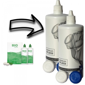 Aus Menicon Bio Care 2x360ml wird Premium Pflege Kombil�sung mit Hyaluron 2x360ml